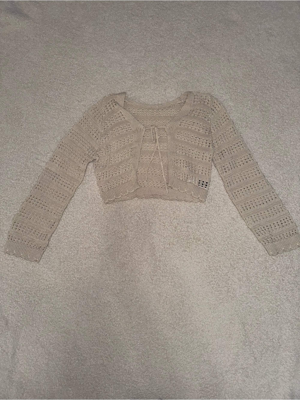 SHEIN Cream Crochet Tie-Front Crop Top